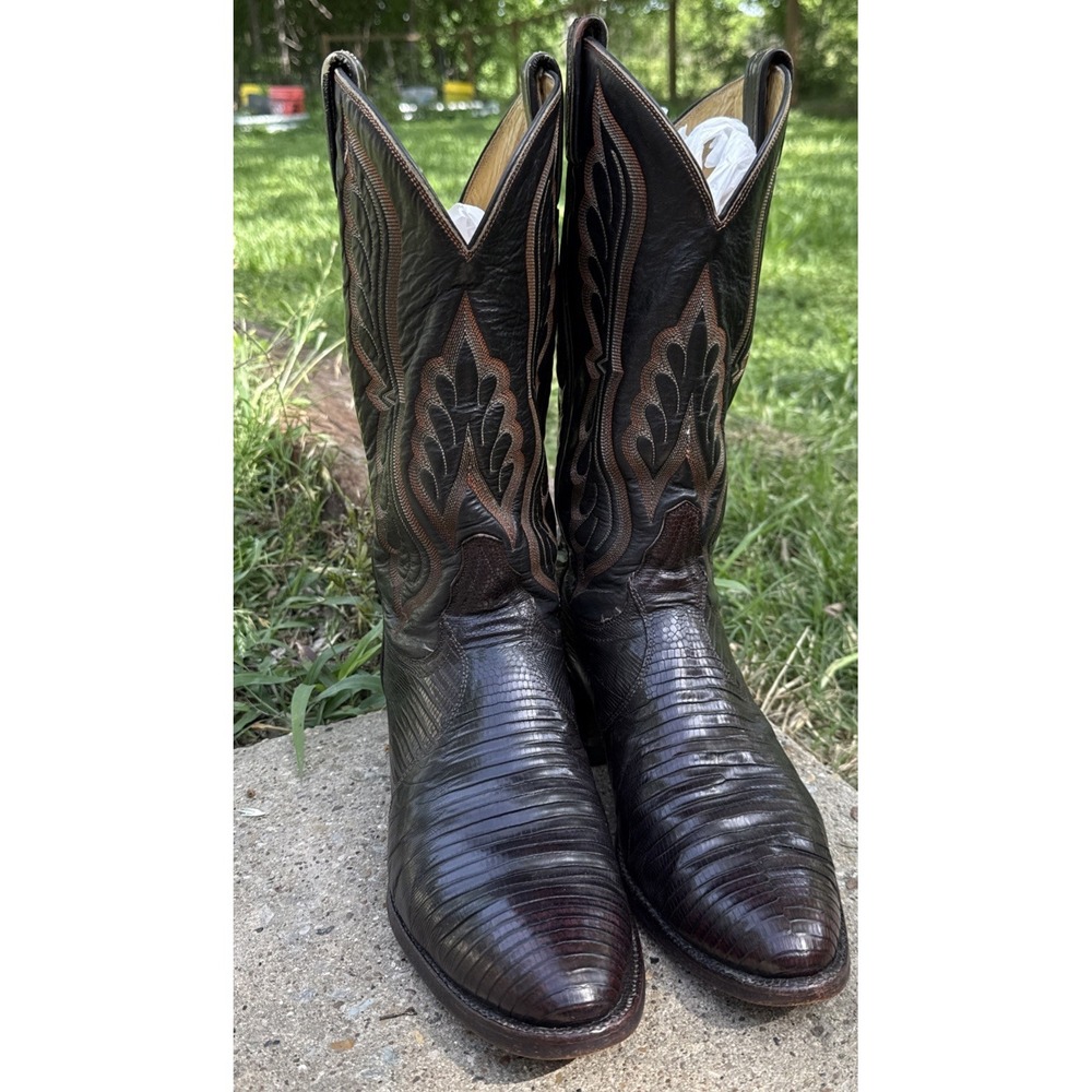 VTG Tony Lama Mens Brown Teju Lizard Skin Western Cowboy Boots 8536 Size 9.5 D - Picture 2 of 11